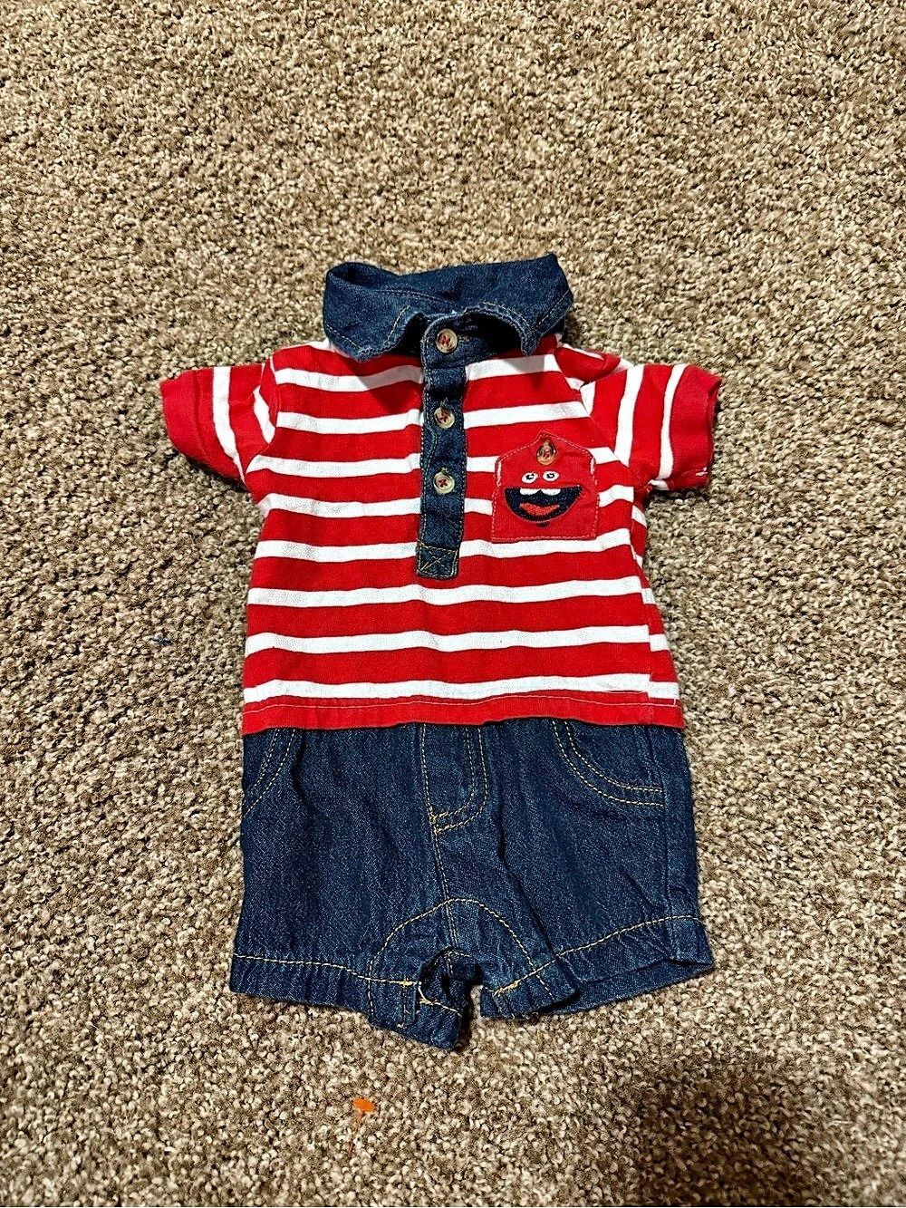 Little Lad Striped Denim Romper Baby 0/3M